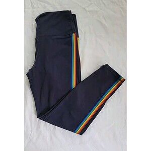 Zyia Women's Active Eclipse Navy Rainbow Stripe Luxe Hi-Rise Leggings Size Large